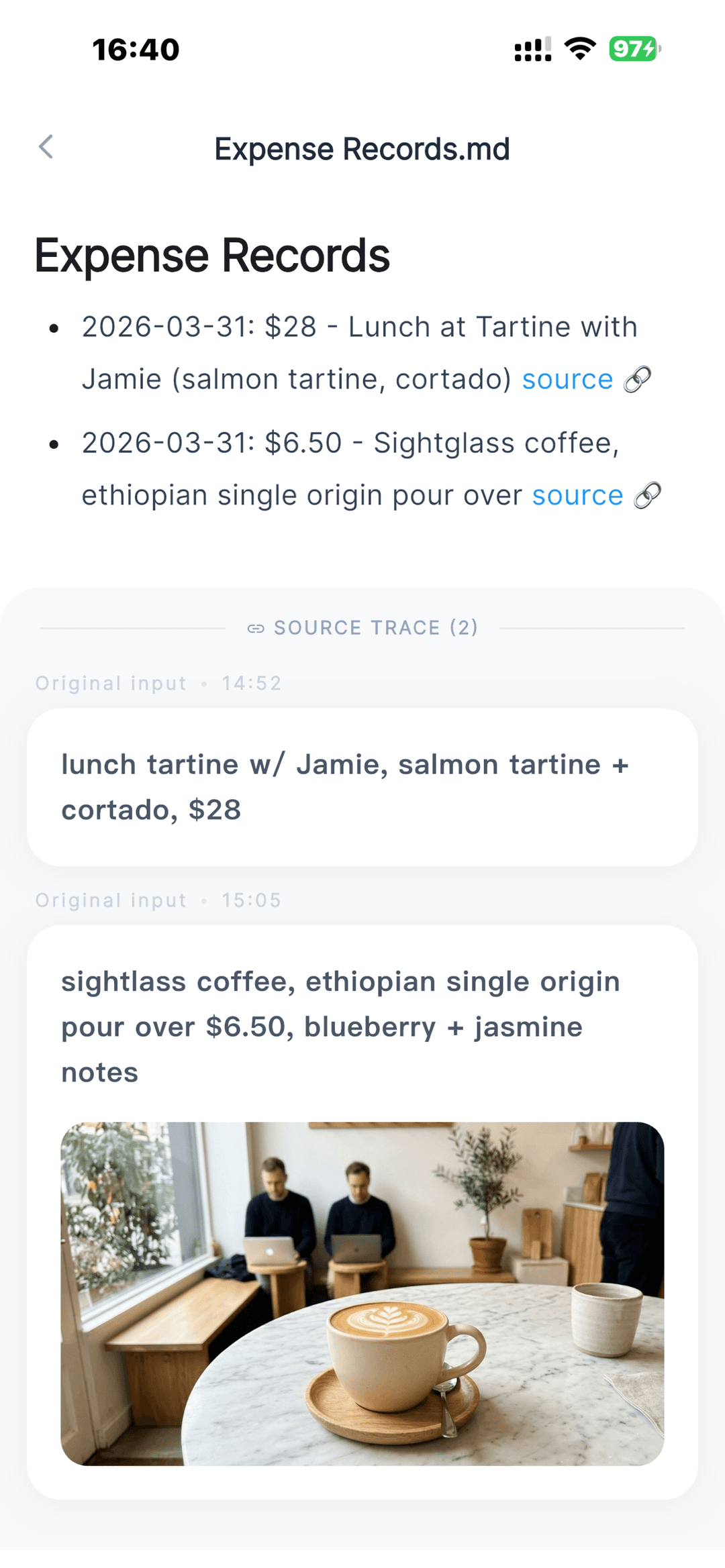 Memex app screenshot — Markdown Notes